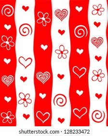 Abstract heart background in red. Seamless stripped pattern. vector illustration