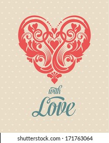 Abstract Heart Background for Valentines Day Card. Floral Pattern with Swans. Symbol of Love.