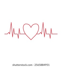 Abstract heart beat line with heart shape. Line cardiogram Illustration  for clinic and medicine.