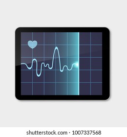 Abstract heart beats cardiogram on tablet. illustration - vector