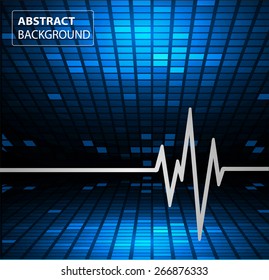Abstract heart beats cardiogram. Pulse icon. blue background. Mosaic table, pixels
