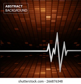 Abstract heart beats cardiogram. Pulse icon. brown background. Mosaic table, pixels