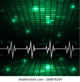 Abstract heart beats cardiogram.. Pulse icon. green background. Mosaic table, pixels