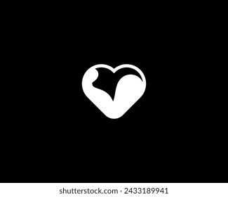 Abstract heart and biceps negative space logo. Universal gym fitness club black and white logotype. Weightlifting bodybuilding sport symbol. Vector illustration.