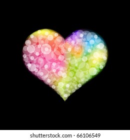 Abstract Heart  From Bokeh, Isolated On Black Background, Vector Illustration