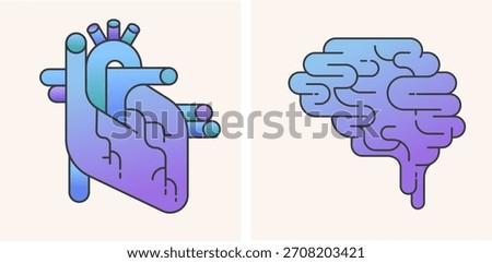 Abstract heart and brain infographic. Mental health concept vector illustration.