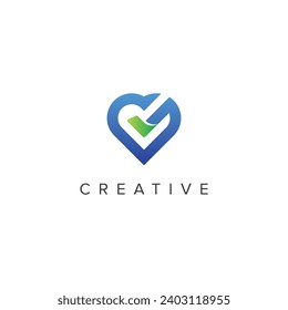 Abstract heart check logo vector template.