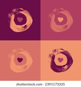 abstract heart in circle pink seamless pattern imprint. textured stamp