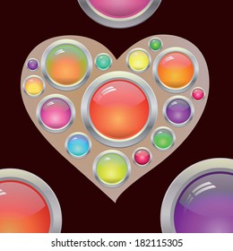 Abstract heart with colored buttons on maroon background