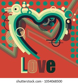 Abstract heart with colorful lines and stripes and the inscription love. Vector illustration