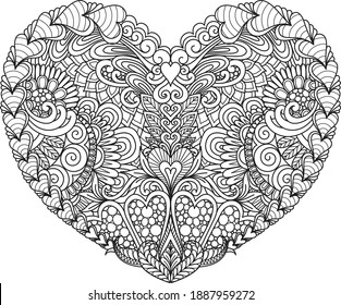 Abstract heart for coloring book, engraving, print on stuffs, decorations