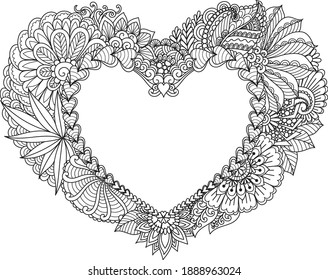 Abstract heart for coloring book, engraving, print on stuffs, decorations