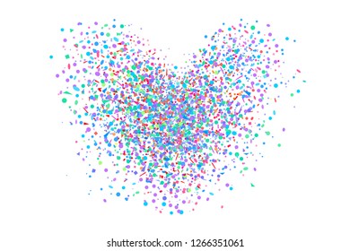 Abstract heart with confetti on isolated white. Holiday background from random geometric elements. Pattern for banners, posters and textiles. Greeting cards. Doodle for design and business