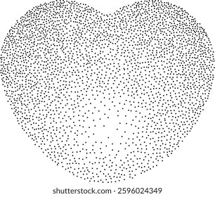 Abstract heart created using black stipple dots. Perfect for creative designs, Valentine`s Day, wedding, invitation. Dots adds texture and depth to the heart shape. Dotted grungy heart shape.