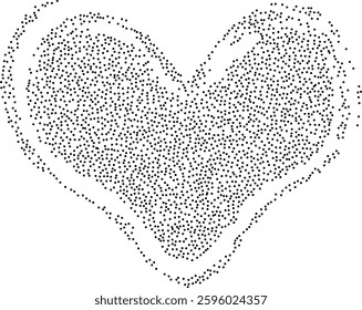 Abstract heart created using black stipple dots. Perfect for creative designs, Valentine`s Day, wedding, invitation. Dots adds texture and depth to the heart shape. Dotted grungy heart shape.