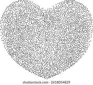 Abstract heart created using black stipple dots. Perfect for creative designs, Valentine`s Day, wedding, invitation. Dots adds texture and depth to the heart shape. Dotted grungy heart shape.
