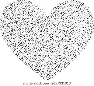 Coração abstrato criado usando pontos pontilhados pretos. Perfeito para designs criativos, Dia dos Namorados, casamento, convite. Os pontos adicionam textura e profundidade à forma do coração. Forma de coração sujo pontilhado.