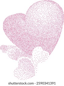 Abstract heart created using red stipple dots. Perfect for creative designs, art print, Valentine`s Day, wedding, invitation. Dots adds texture and depth to the heart shape. Dotted grungy heart shape.