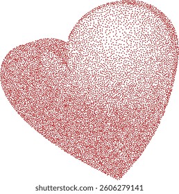 Abstract heart created using red stipple dots. Perfect for creative designs, art print, Valentine`s Day, wedding, invitation. Dots adds texture and depth to the heart shape. Dotted grungy heart shape.
