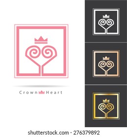 Abstract heart with crown logo vector.