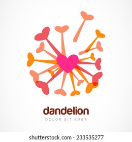 Abstract heart dandelion flower symbol. Vector logo template. Design concept for spa, beauty salon, cosmetic, floral and gift shop.