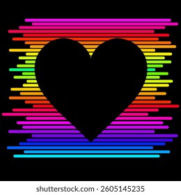Abstract heart design with colorful lines on black background 