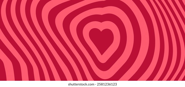 Abstract heart design in deep red tones with wavy concentric stripes. Perfect for bold romantic themes. Vector illustration.