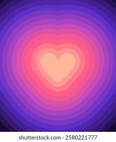 Abstract heart design with glowing pink and purple gradient concentric layers. Perfect for vibrant and romantic visuals. Vector illustration.