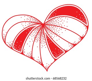 Abstract heart divided into white and red parts on a white background