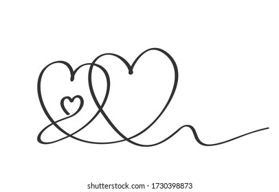The abstract heart is drawn in one continuous line. Freehand doodle drawing. Love element for greeting cards, print, greetings. flat vector linear illustration on white background
