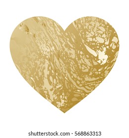 Abstract heart with Ebru texture. Marble pattern with spots and wavy curls. Vector illustration art greeting cards for Valentine's Day. Print gold foil on a white background. Suminagashi style. 