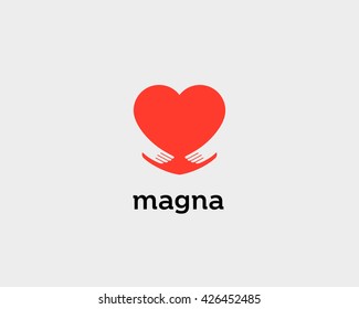 Abstract heart embrace logotype. Care symbol. Love hands icon vector sign