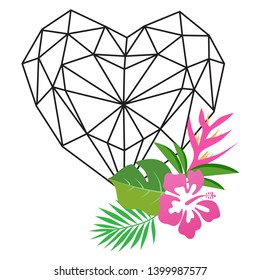 Abstract heart with extotic flowers art vector illustration