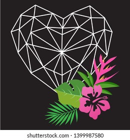 Abstract heart with extotic flowers art vector illustration