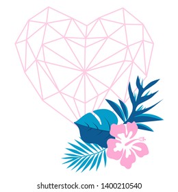 Abstract heart with extotic flowers art vector illustration