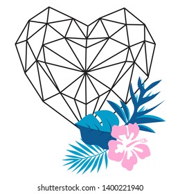 Abstract heart with extotic flowers art vector illustration