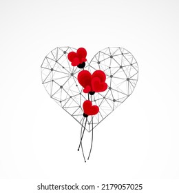 Corazón abstracto con flores. Estilo técnico del alambre.