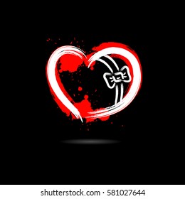 Abstract heart in the form of gift hand-drawn with blots paint. Isolated on a black background. Vector illustration