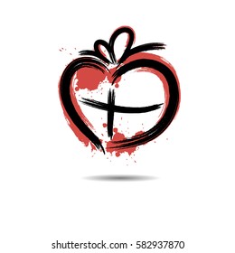 Abstract heart in the form of gift hand-drawn with blots paint. Isolated on a white background. Vector illustration