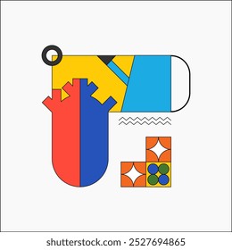 Abstract heart with geometric shapes in flat vector illustration representing heart healing, healthcare, and medical concepts, isolated on white background.