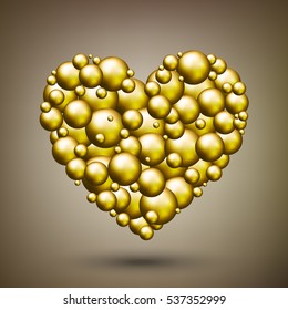 Abstract heart of gold beads. Heart symbol. Romantic background . St. Valentine's Day. Vector illustration