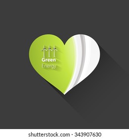 Abstract heart, green wave vector design
