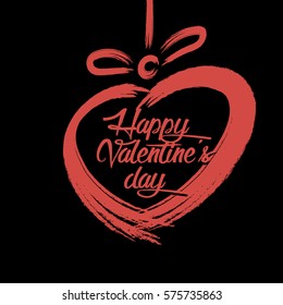 Abstract heart in grunge style hanging on a rope  on a black background. Happy Valentine's Day. Vector illustration