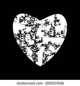 Abstract heart with grunge texture on black background. Print for valentine's day. Vector illustration.