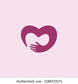 Abstract heart from human hands flat logo template. Creative care, hug, help vector sign icon logotype
