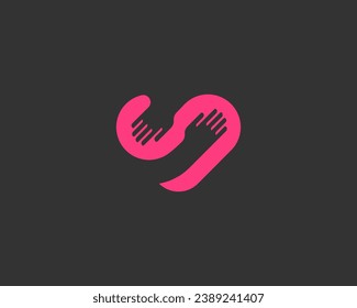 Abstract heart and human hands flat logo. Creative hug love care sign. Vector illustration.