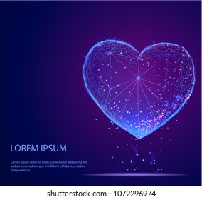 Abstract Heart icon from lines and triangles, point connecting network on blue background. Illustration vector