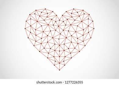 Abstract heart icon from lines and triangles, point connecting network on white background, vector, illustration, eps file
