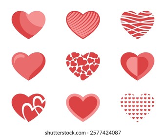 Abstract heart icon set. Love and romantic symbols. Valentines design elements. Isolated vector images