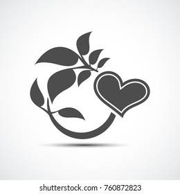 Abstract heart icon with shadow. Abstract heart and leaf logo template.